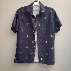 Anchor Print Men's Casual Shirt - Dark Blue